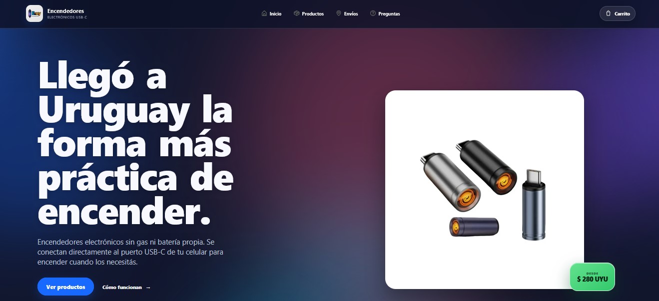 Captura del sitio encendedores.uy