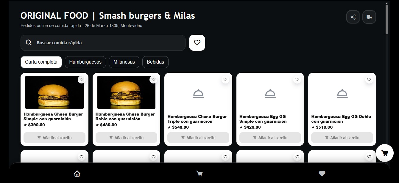 Captura del sitio originalfood.uy